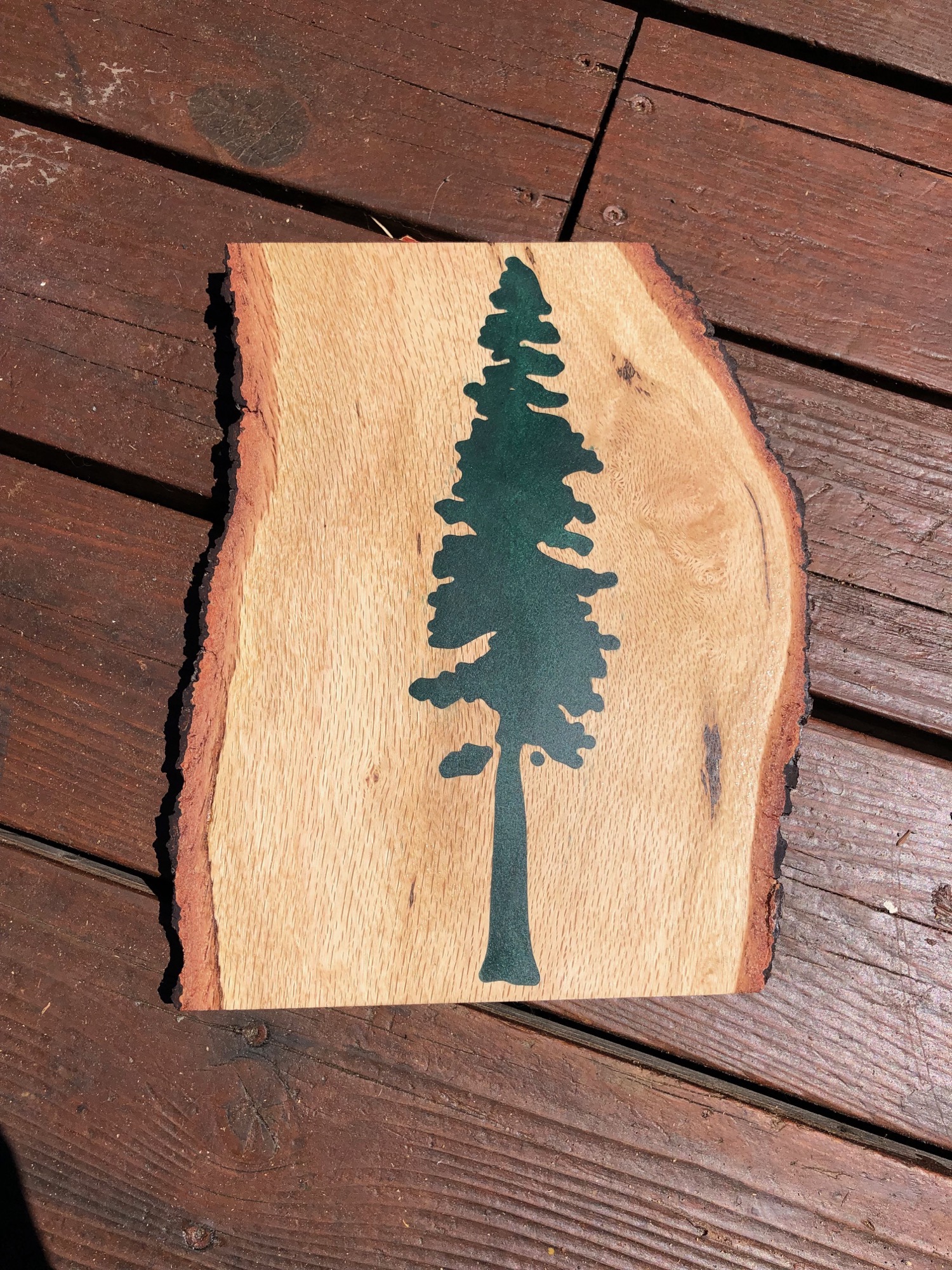 Green redwood tree epoxy art