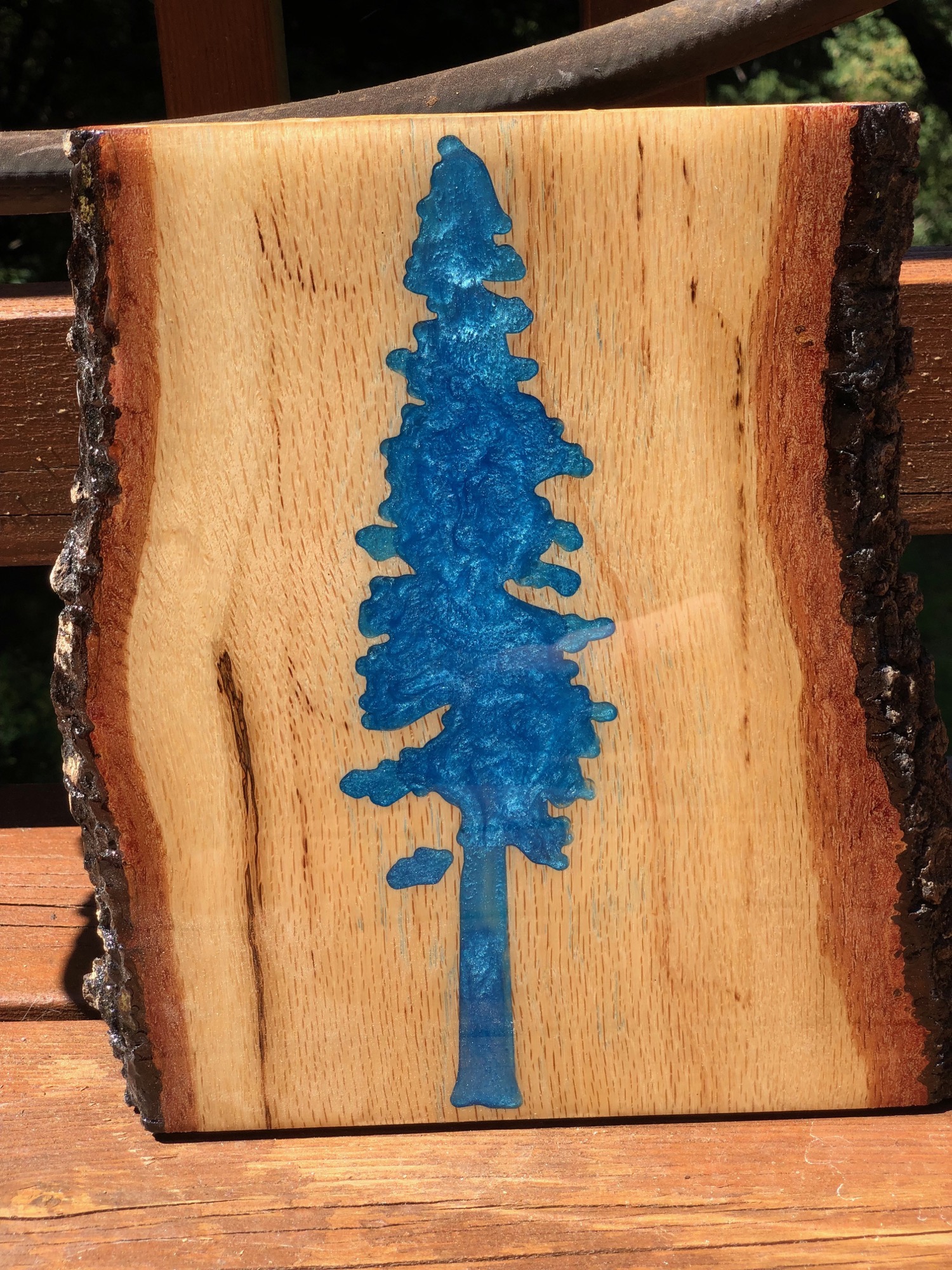 Woodworking Redwood Tree Epoxy Wall Art Blue Small Tree