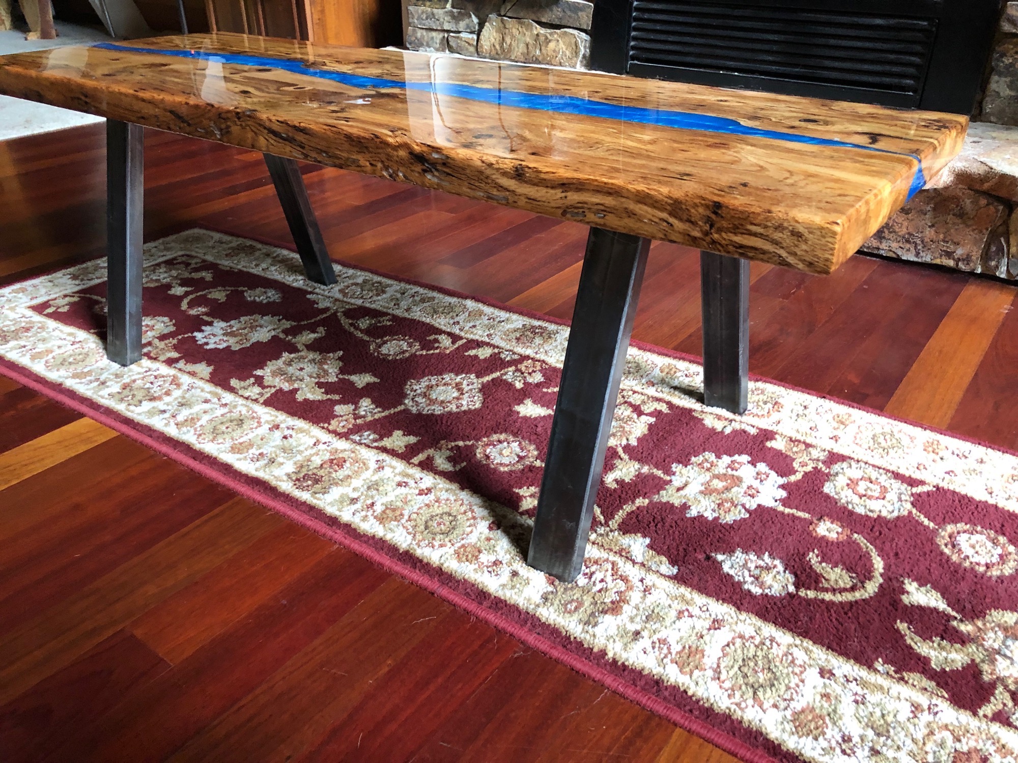 Blue river coffee table - side view