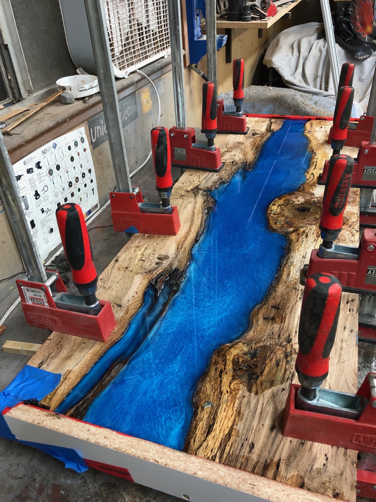 blue  river table pour epoxy