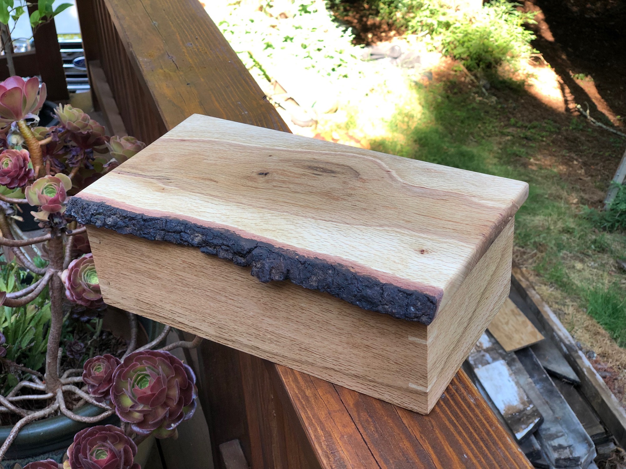 Live edge wood box right side