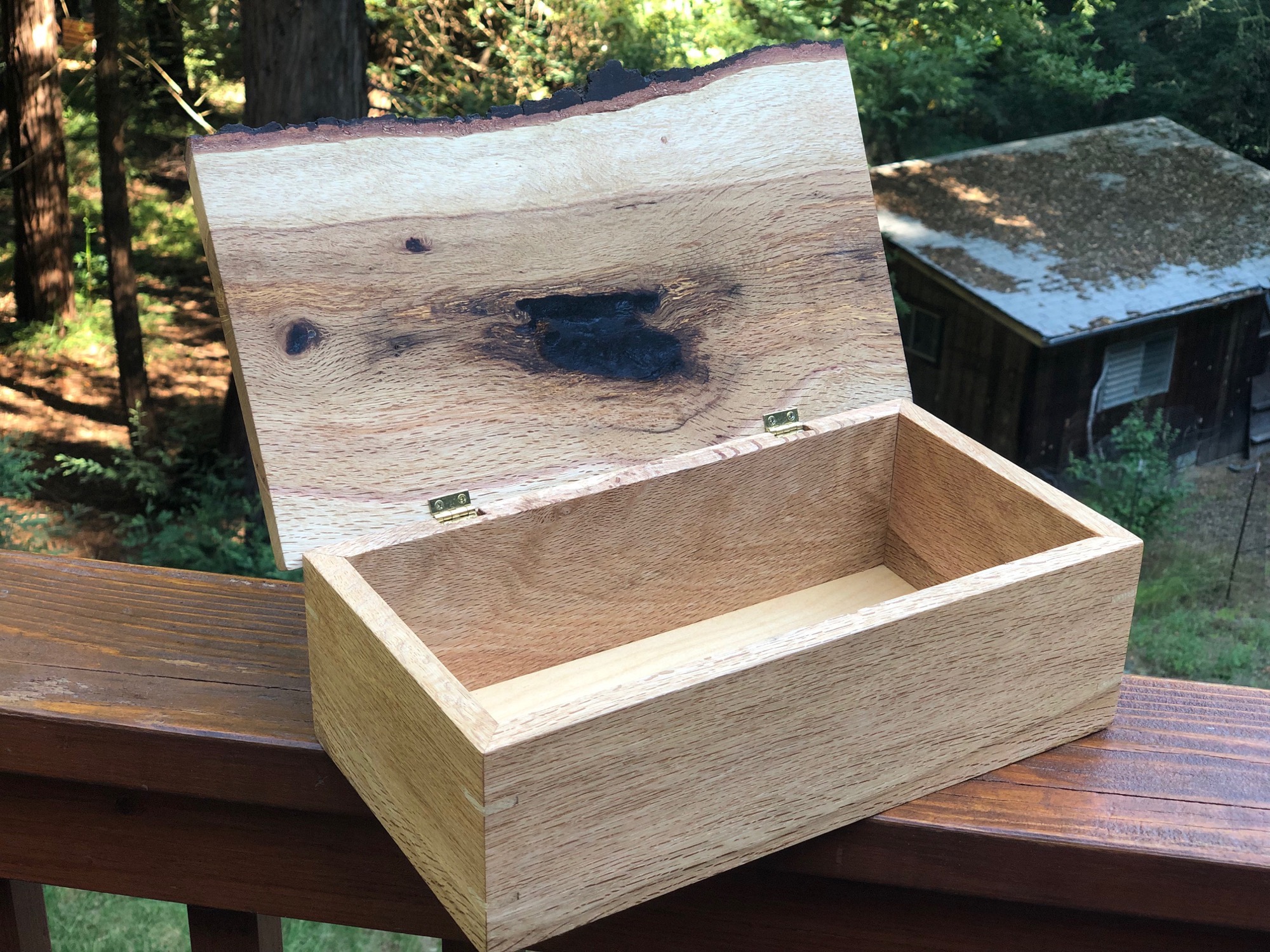 Live edge wood box with top open