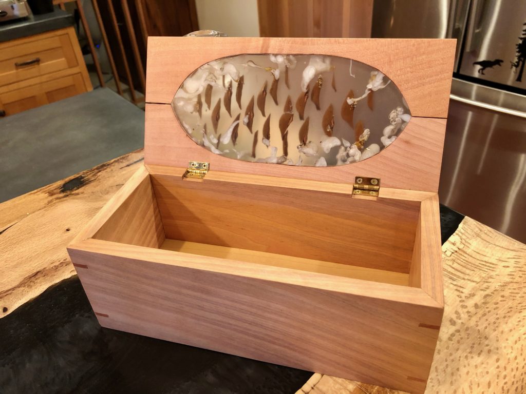 Madrone pinecone box with epoxy