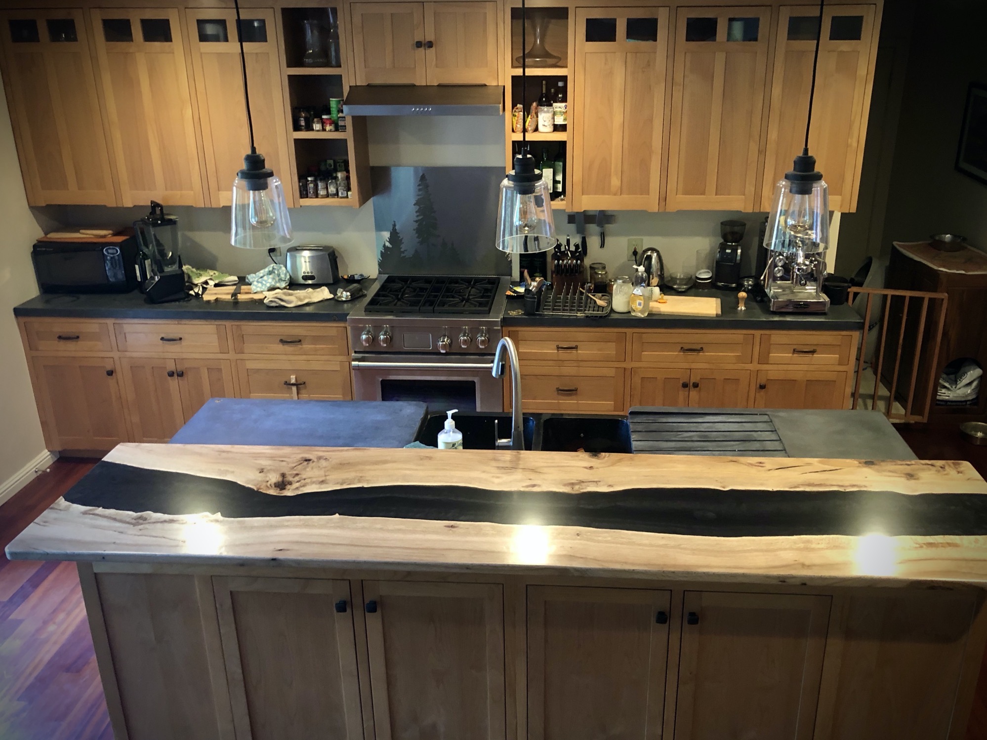 Epoxy bar top kitchen remodel wood