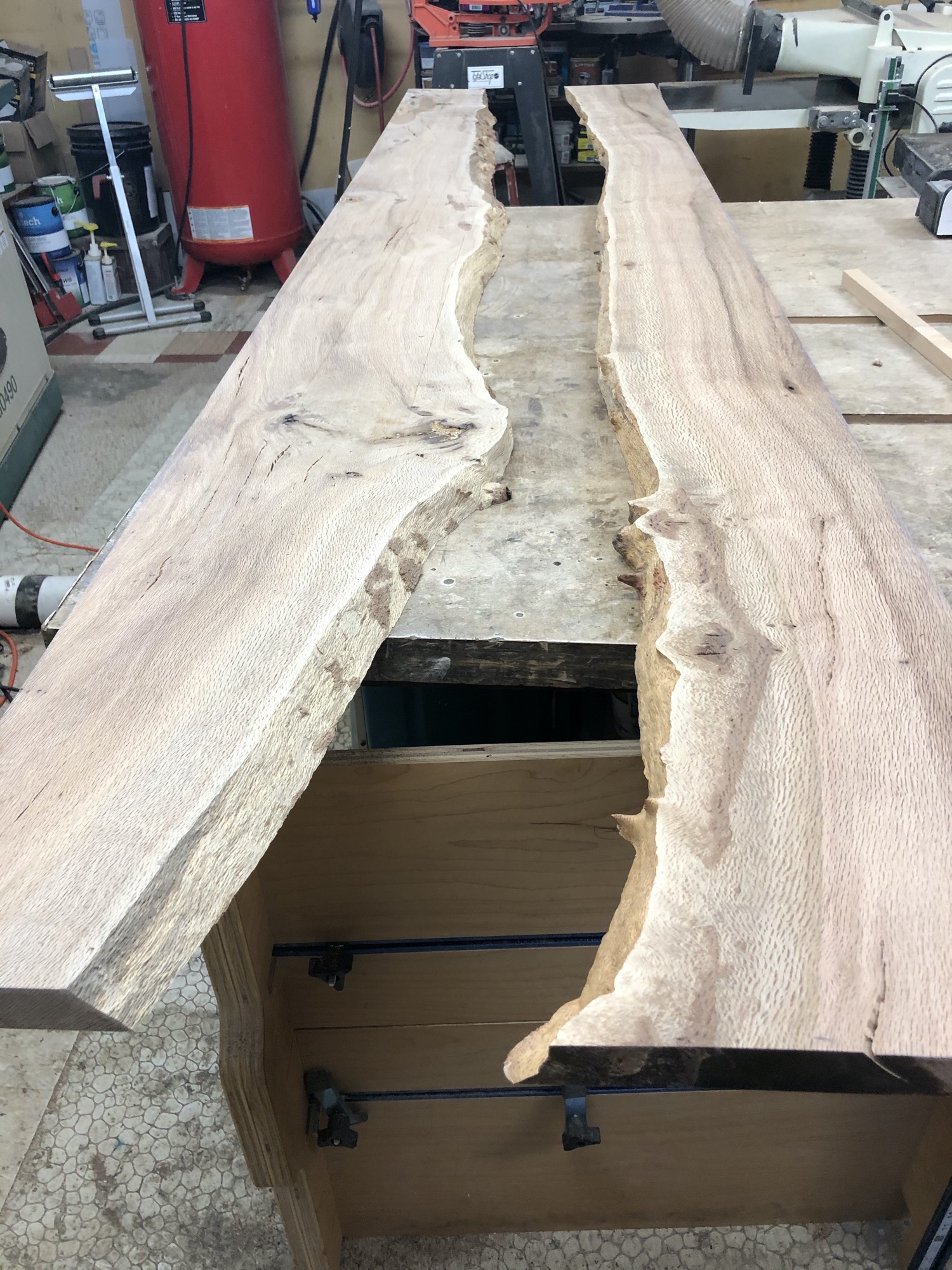 Wood split in the middle for the river table bar top